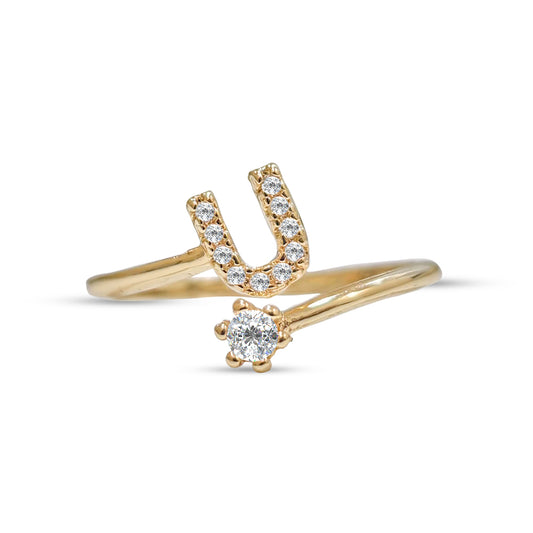 Special Women Zircon Adjustable Ring (U) Letter