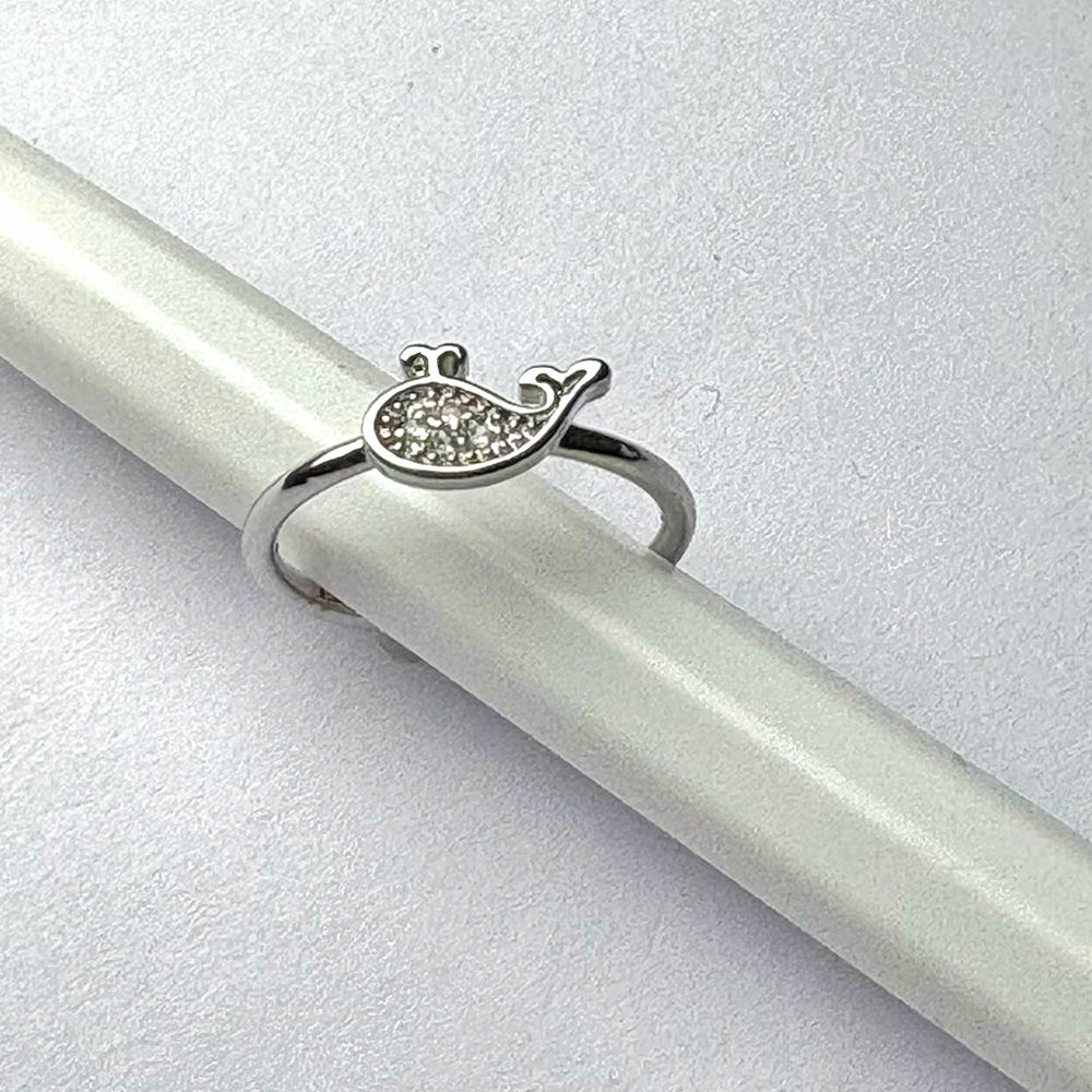 Sparkling Whale Charm Adjustable Ring