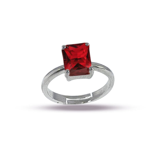 Elegant Princess-Cut Red Gemstone Solitaire Ring