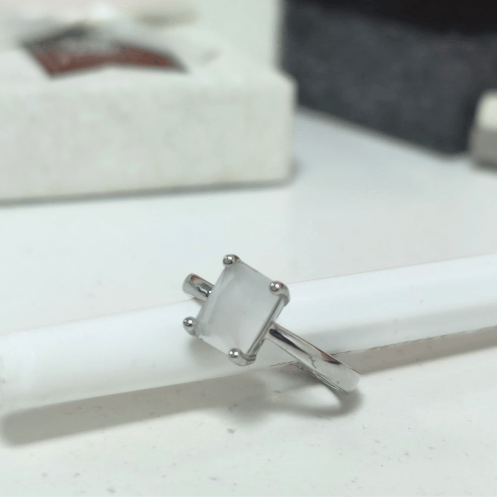 Elegant Princess-Cut Moonstone Solitaire Ring
