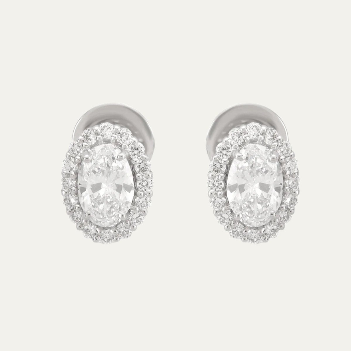 Aukera - Lustrous Oval Halo - White Gold Ear Stud
