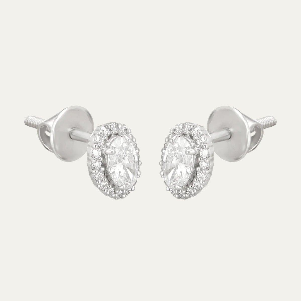 Aukera - Lustrous Oval Halo - White Gold Ear Stud