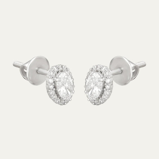 Aukera - Lustrous Oval Halo - White Gold Ear Stud