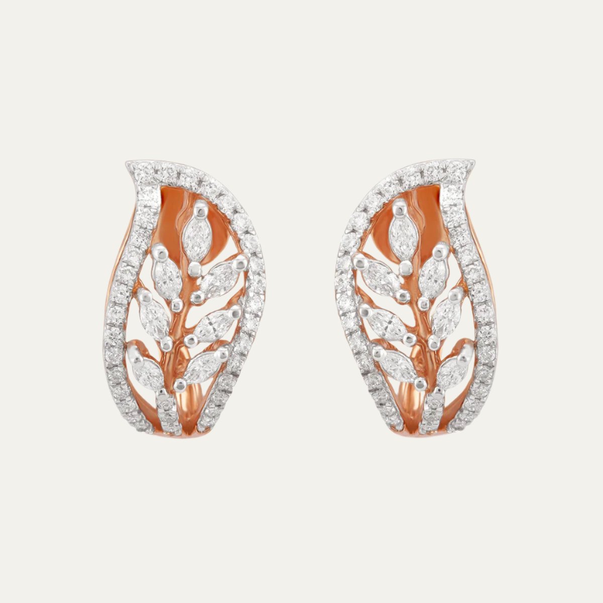 Aukera - Rosy Foliage Whispers - Marquise Leaf J-Hoop Earrings