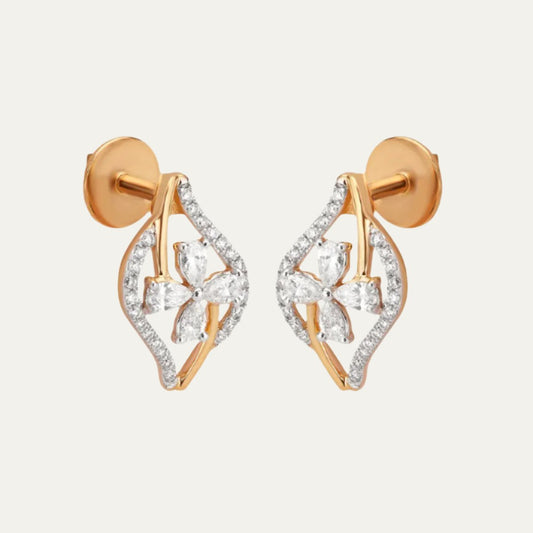 Aukera - Gilded Elegance - Pave Diamond Frame Stud Earrings