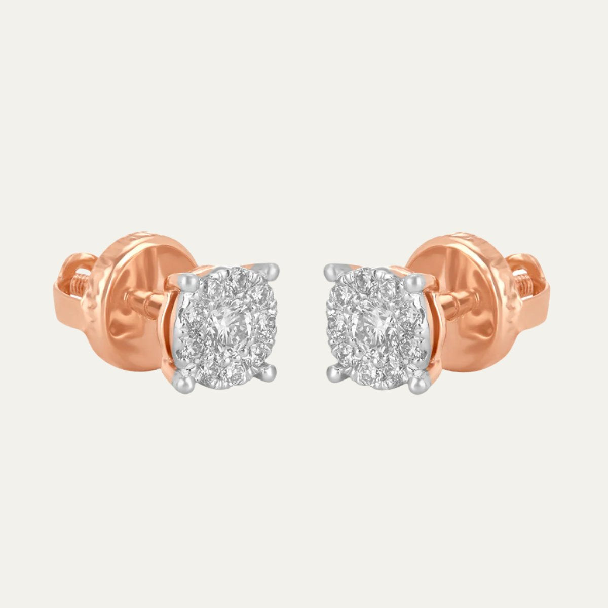 Aukera - Radiant Allure Rose Gold Halo Stud Earrings