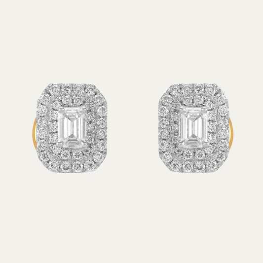 Aukera - Gleaming Verde Emerald Halo Drop Earrings