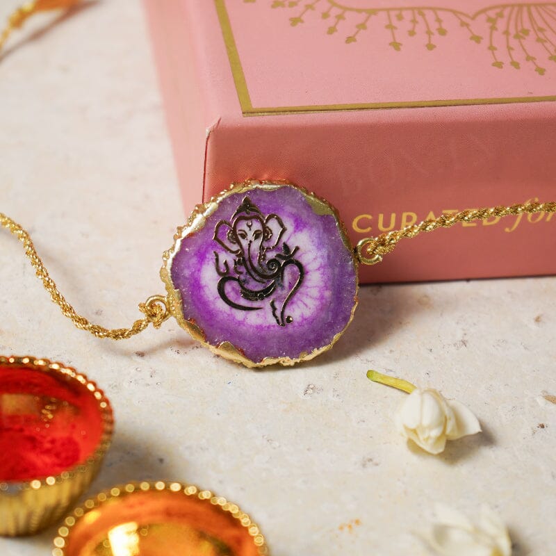 Ganesha Pink Agate Stone Rakhi