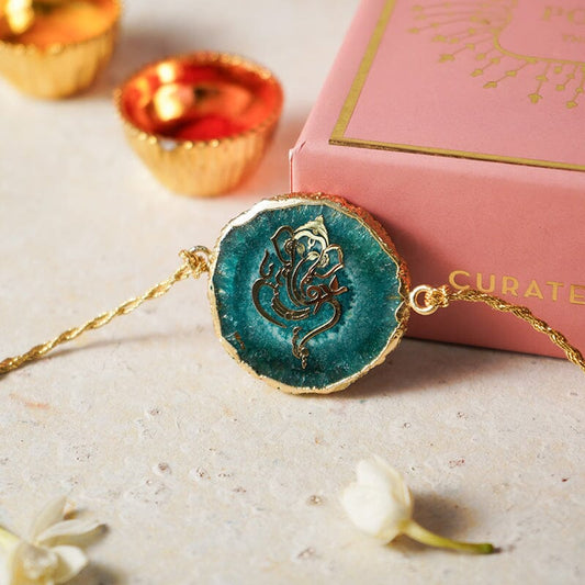 Ganesha Green Agate Stone Rakhi