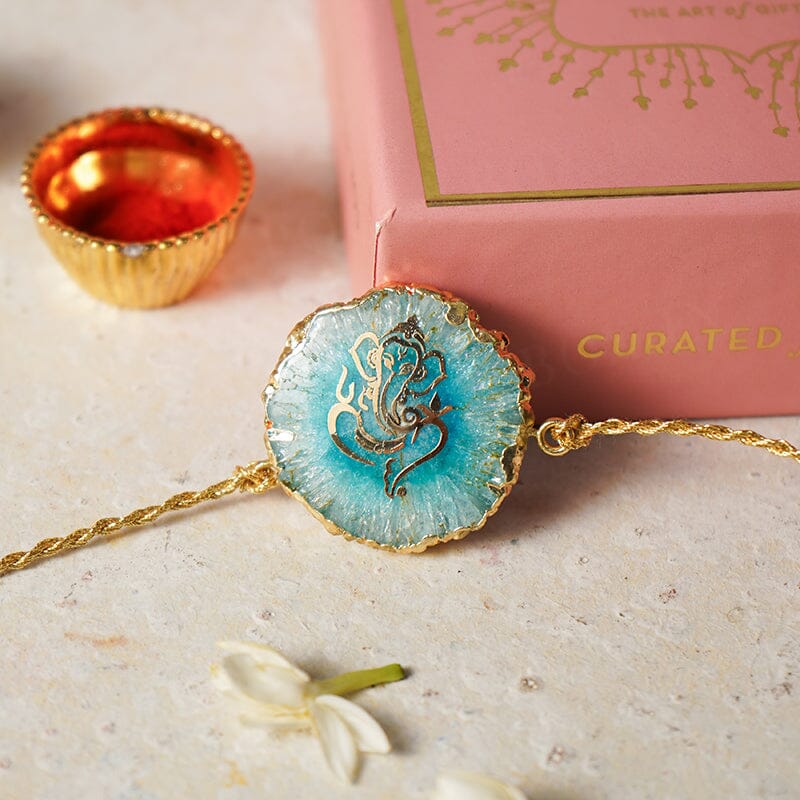 Ganesha Blue Agate Stone Rakhi