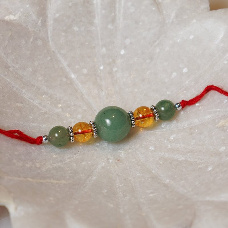 Good Wealth Citrine & Jade Natural Crystal Rakhi