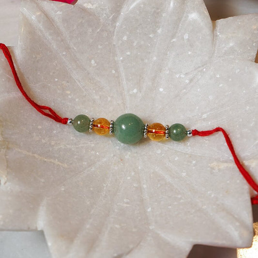 Good Wealth Citrine & Jade Natural Crystal Rakhi