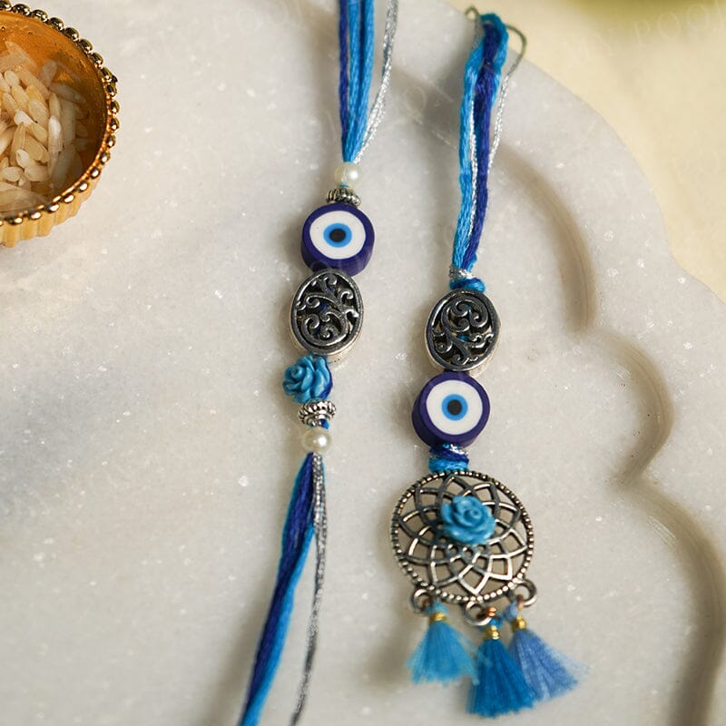 Blue Evil Eye Shell Bhaiya Bhabhi Rakhi