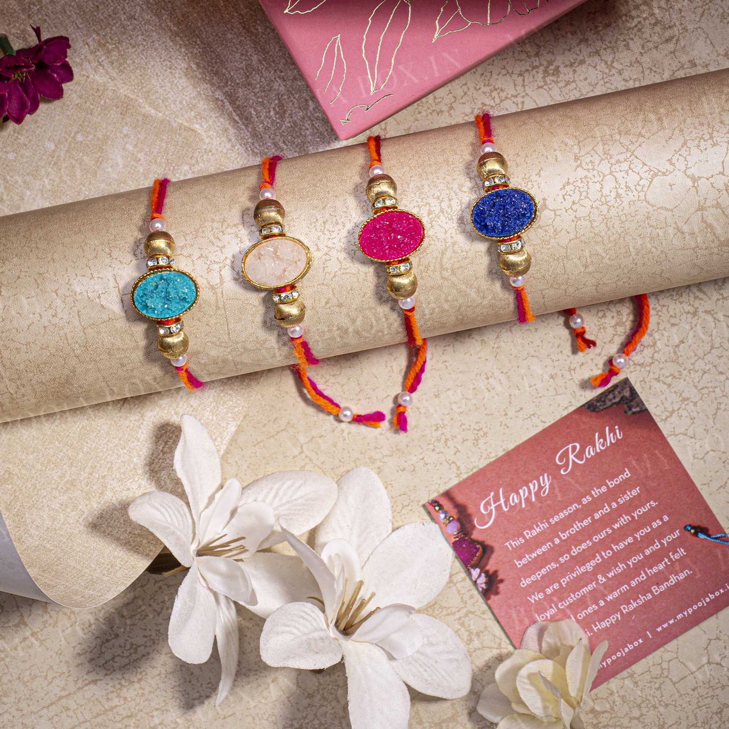Trendy Stone Rakhi (Set of 4)