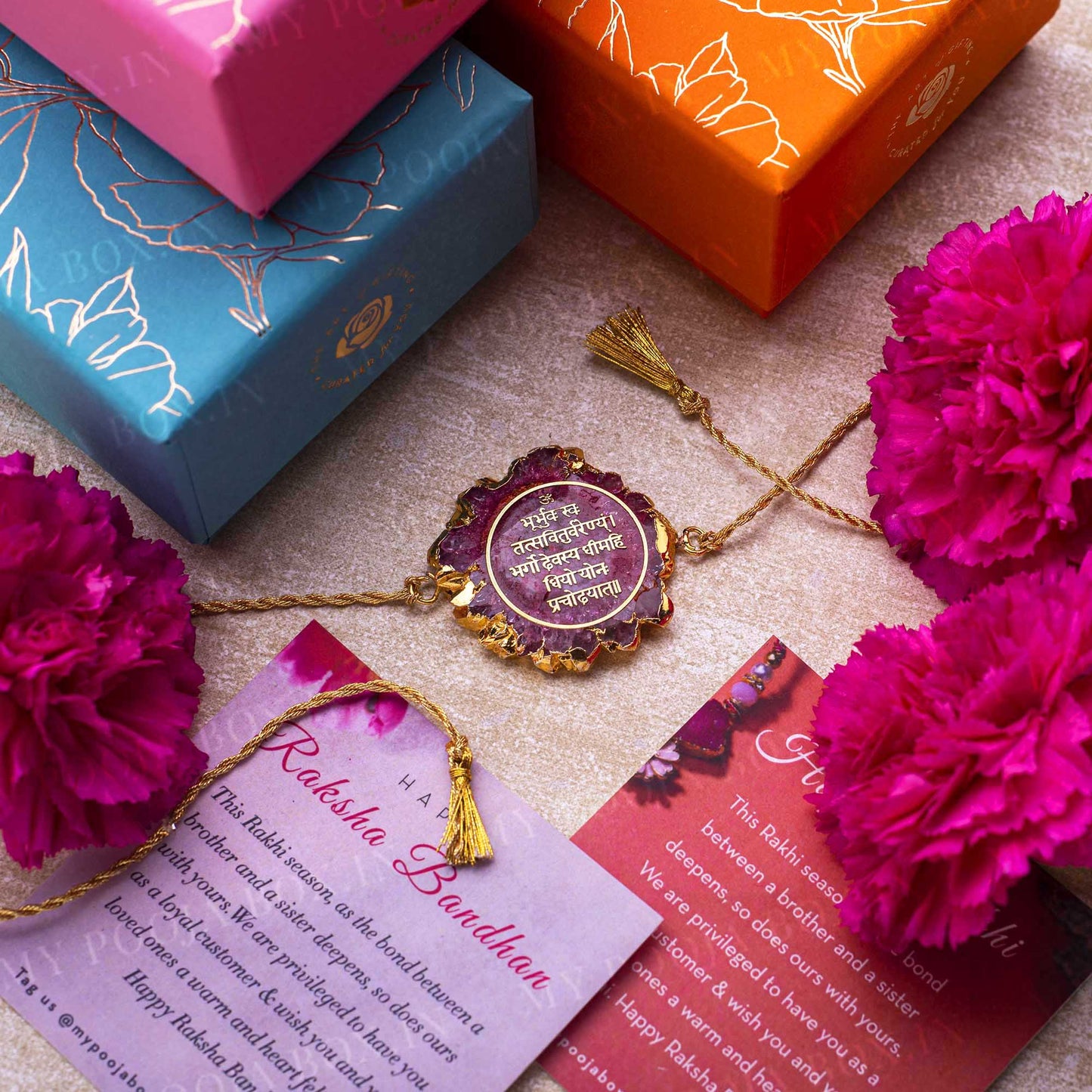 Gayatri Mantra Pink Agate Stone Rakhi