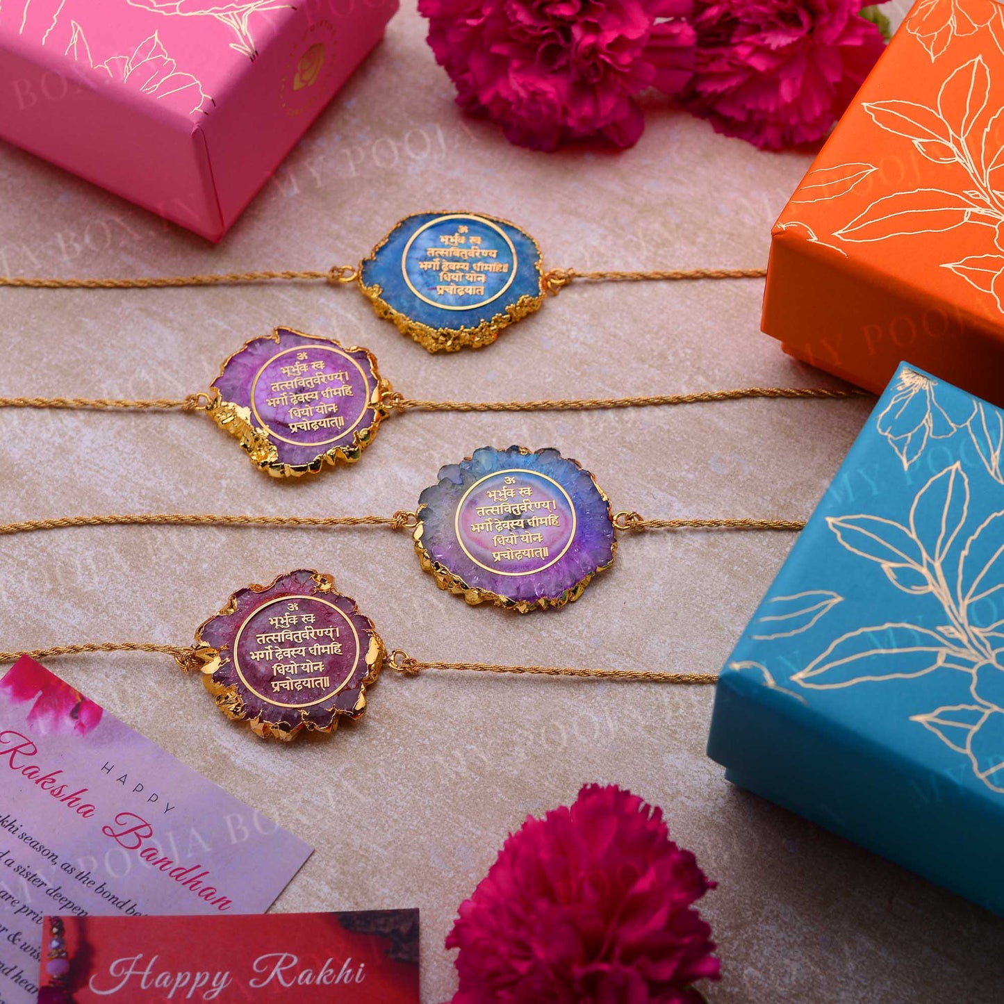 Gayatri Mantra Pink Agate Stone Rakhi