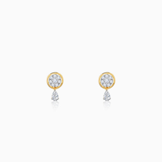 Gold Floral Dangling Diamond Earrings