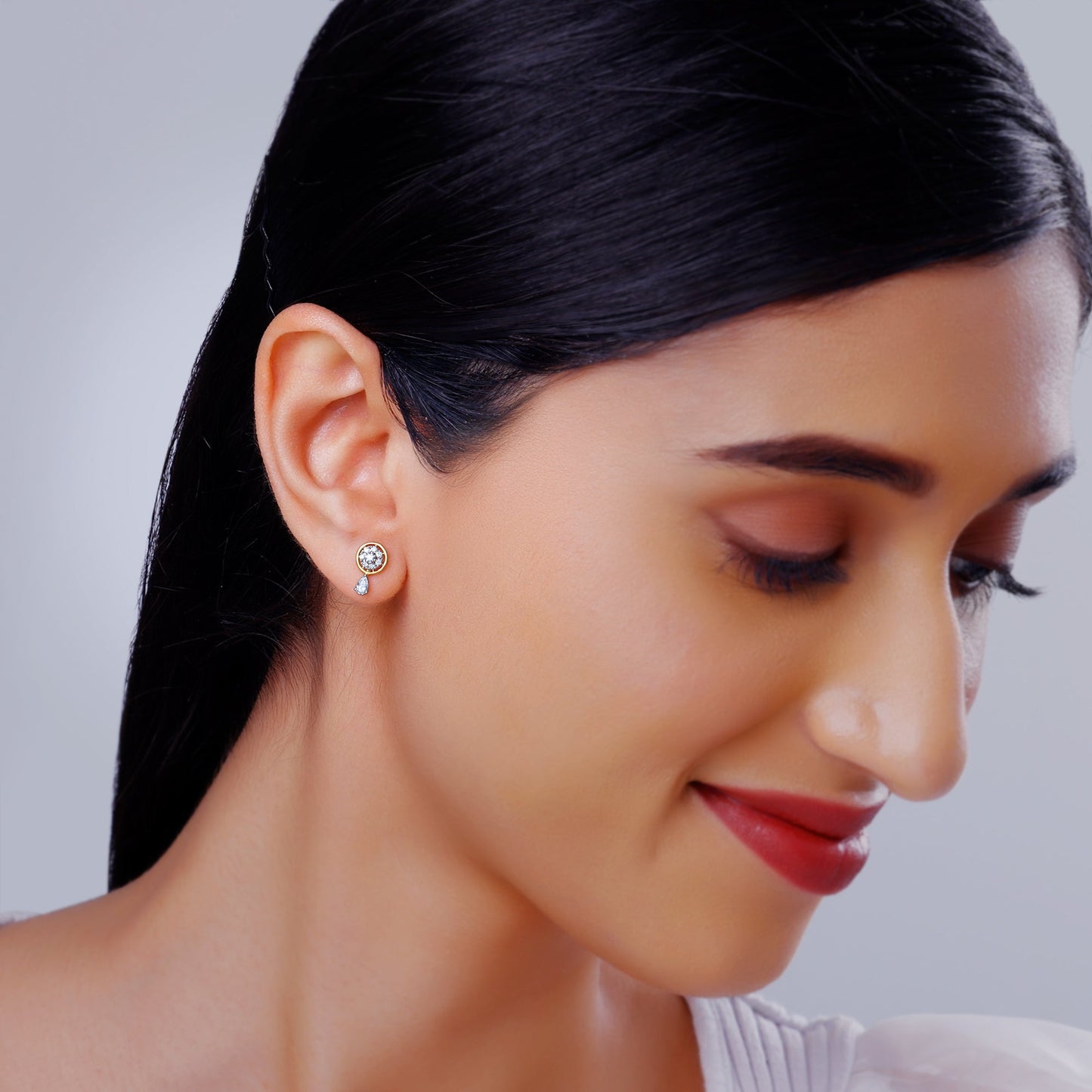 Gold Floral Dangling Diamond Earrings