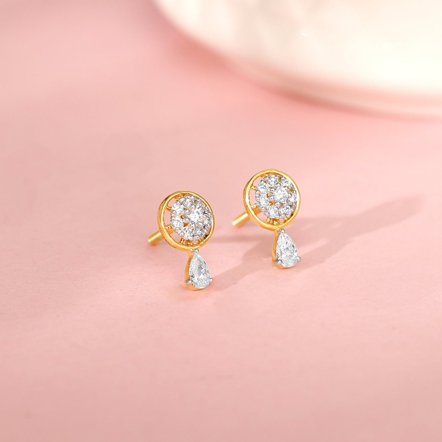 Gold Floral Dangling Diamond Earrings