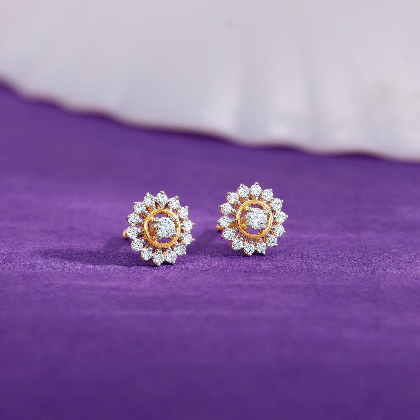 Gold Flower Power Diamond Stud Earrings