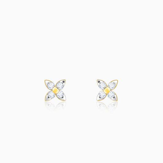 Gold Cute Floral Diamond Stud Earrings