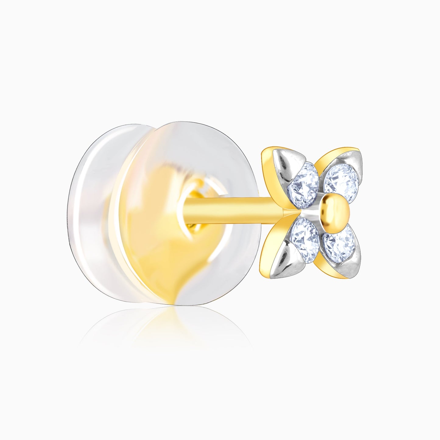 Gold Cute Floral Diamond Stud Earrings