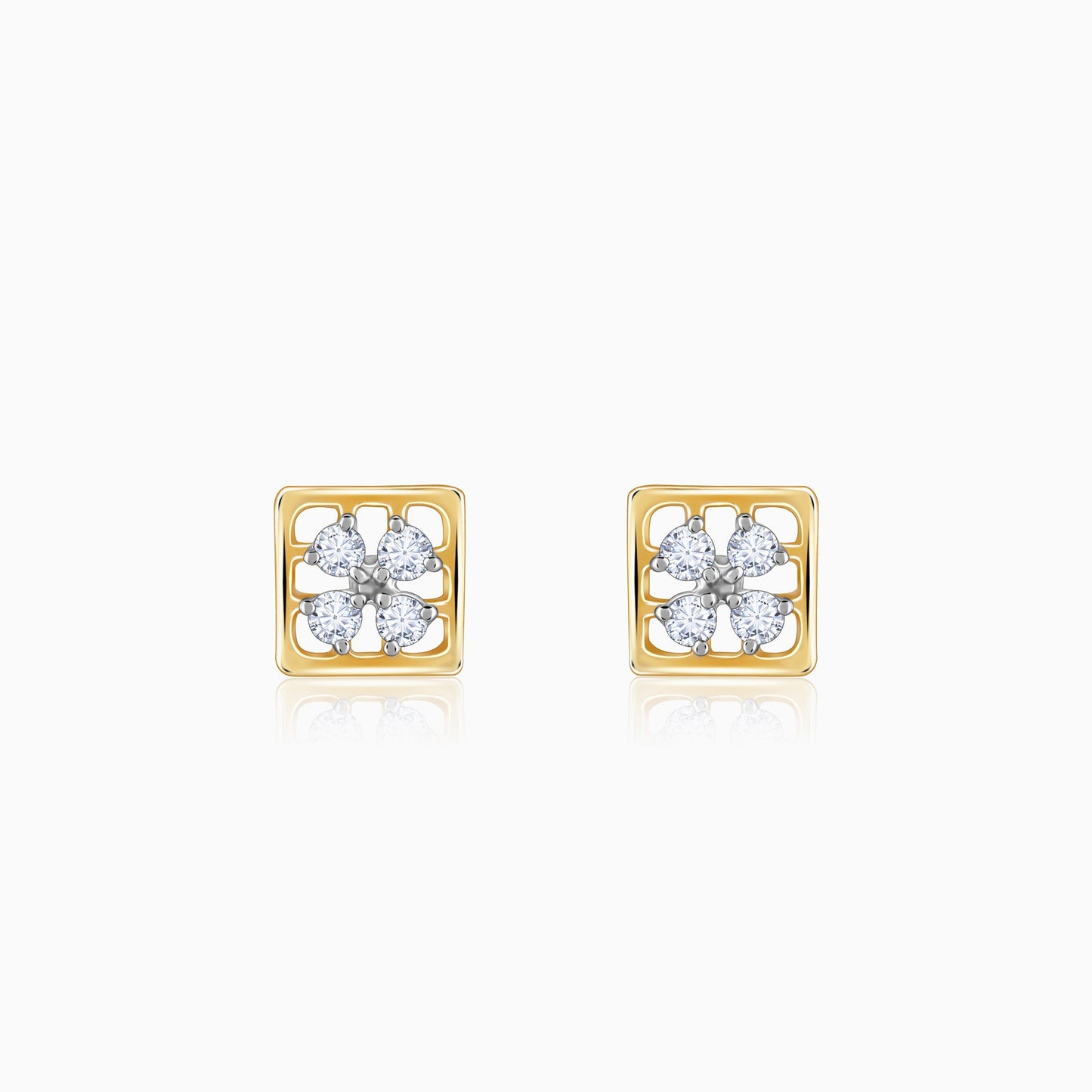Gold Square Cut Diamond Stud Earrings