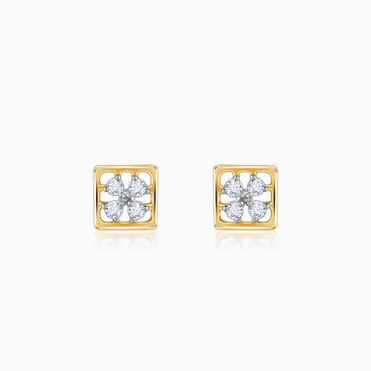 Gold Square Cut Diamond Stud Earrings