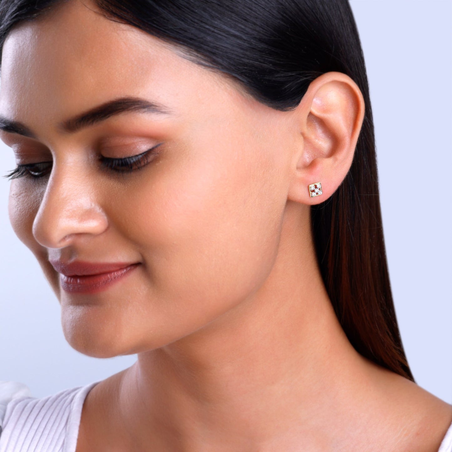 Gold Square Cut Diamond Stud Earrings