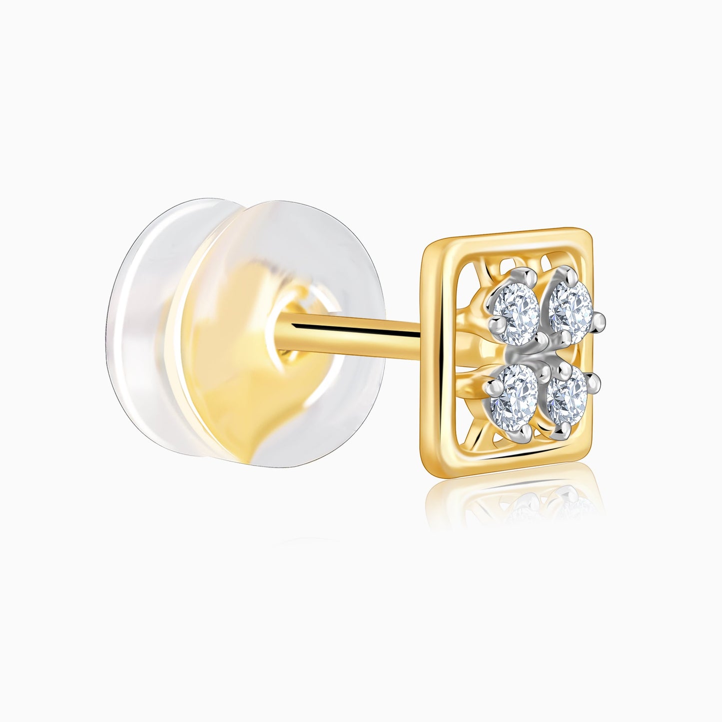 Gold Square Cut Diamond Stud Earrings