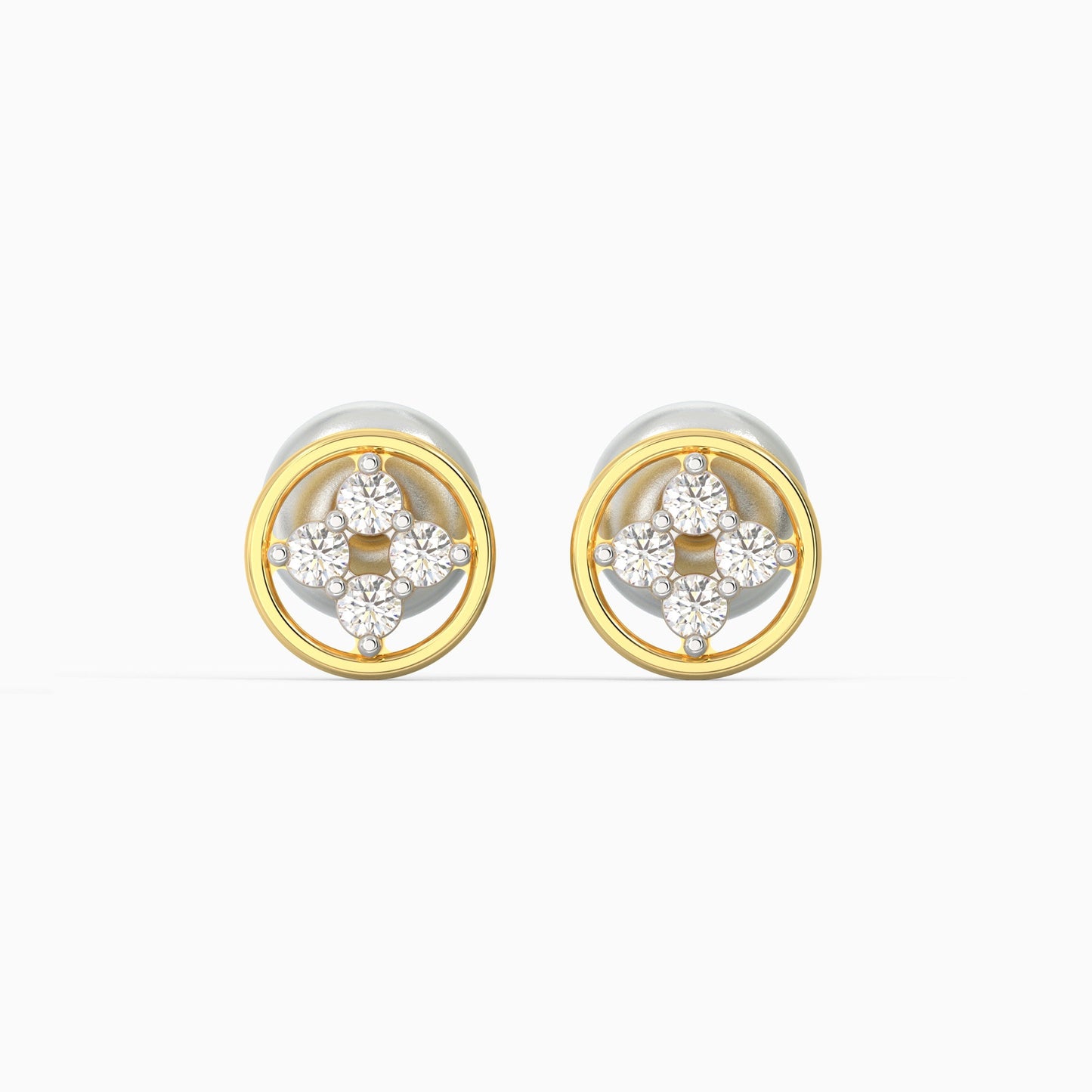 Gold Circular Quartet Diamond Stud Earrings