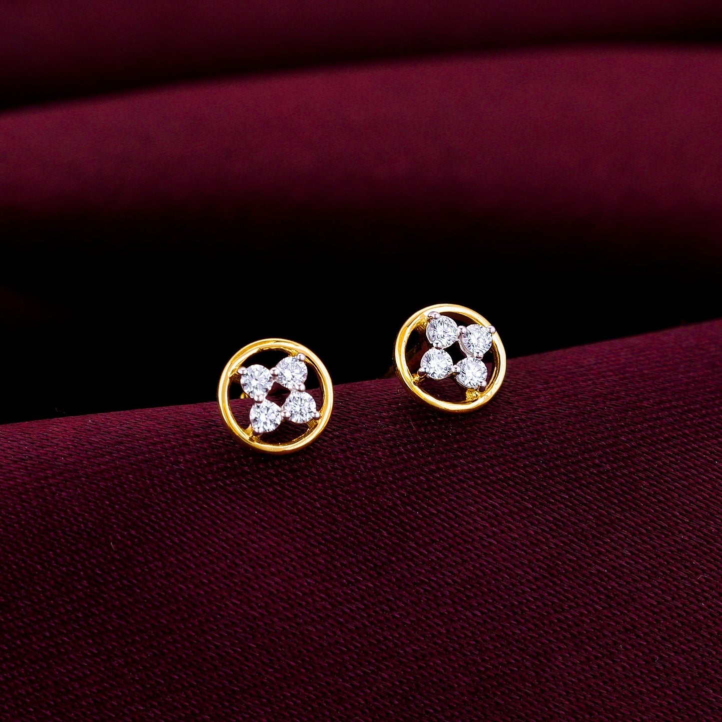 Gold Circular Quartet Diamond Stud Earrings