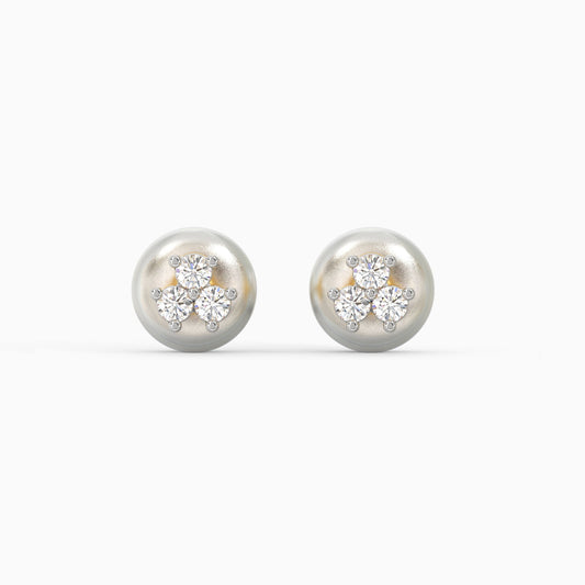 Gold Clover Leaf Diamond Stud Earrings