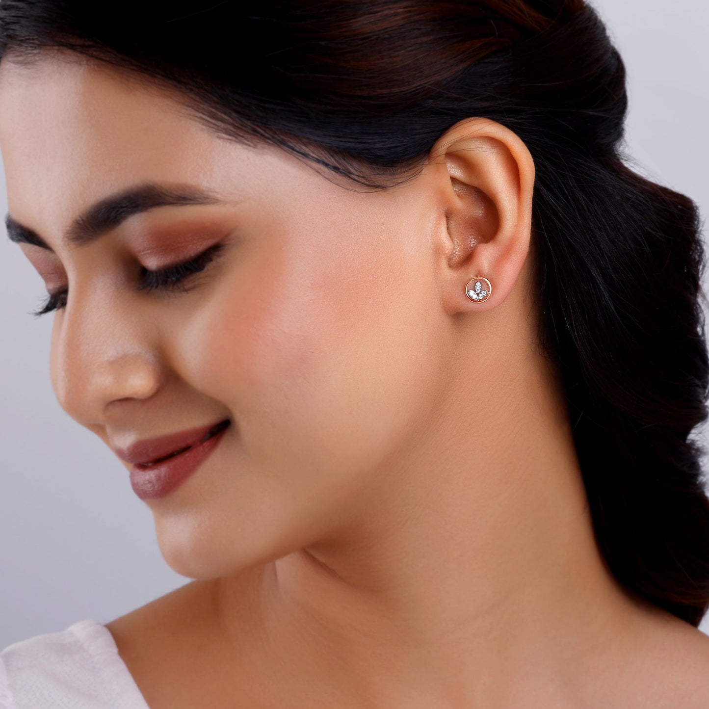 Rose Gold Floral Circle Diamond Earrings