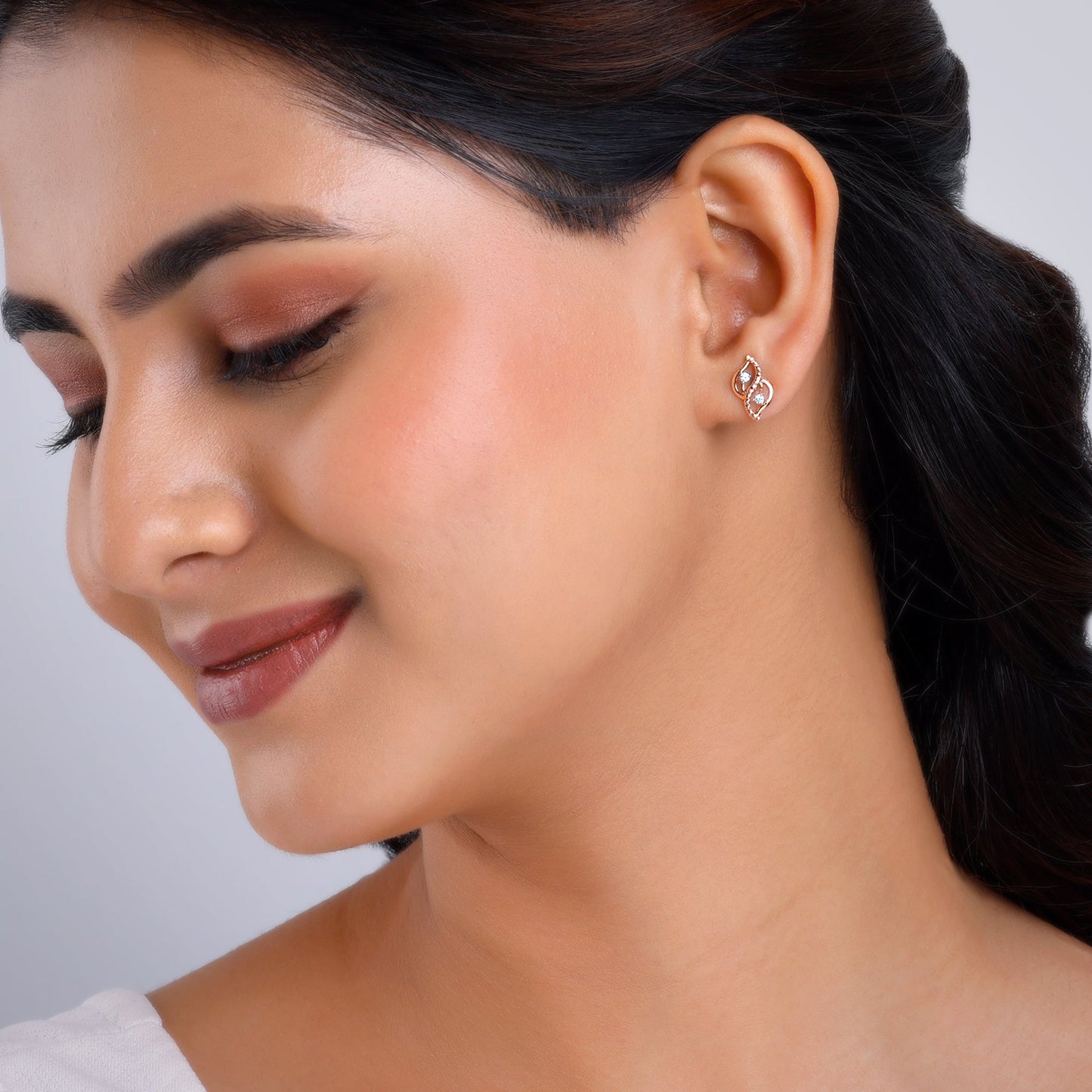 Rose Gold Dual Leaf Diamond Earrings