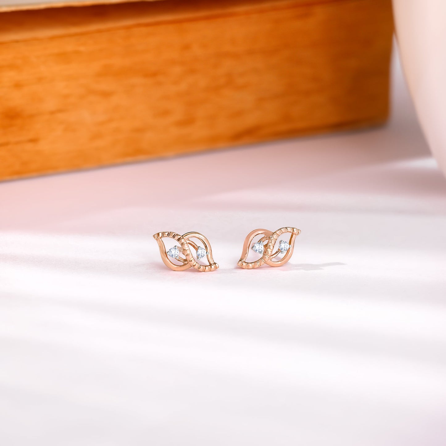 Rose Gold Dual Leaf Diamond Earrings