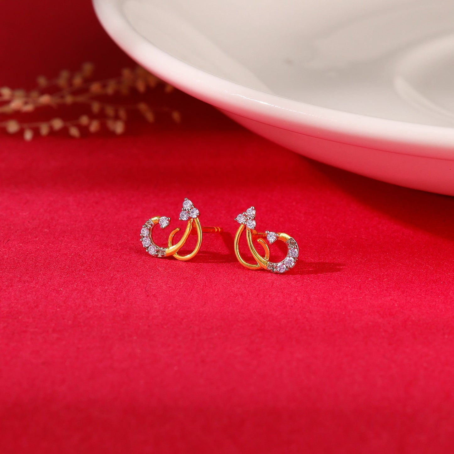 Gold Frilly Diamond Earrings