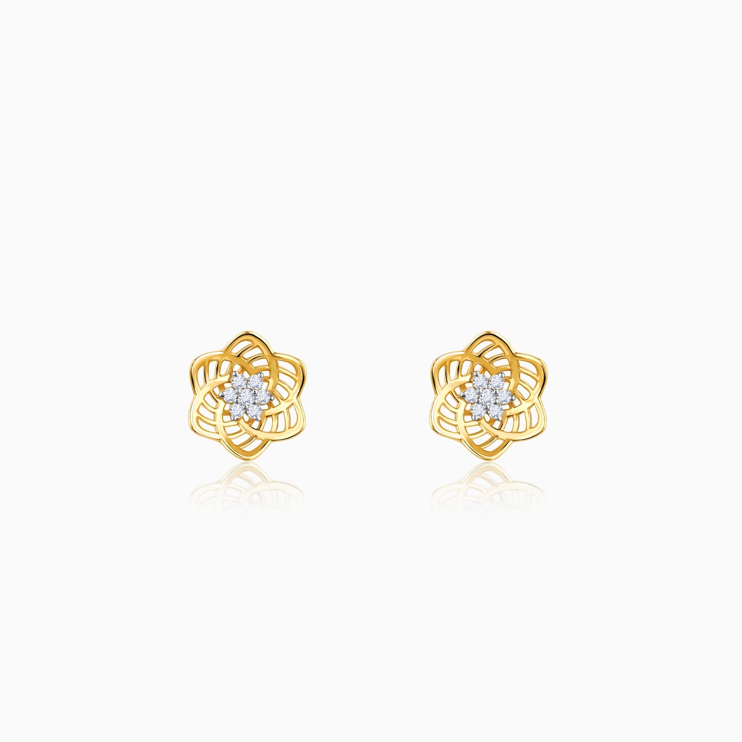 Gold Floral Love Diamond Stud Earrings