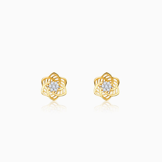 Gold Floral Love Diamond Stud Earrings