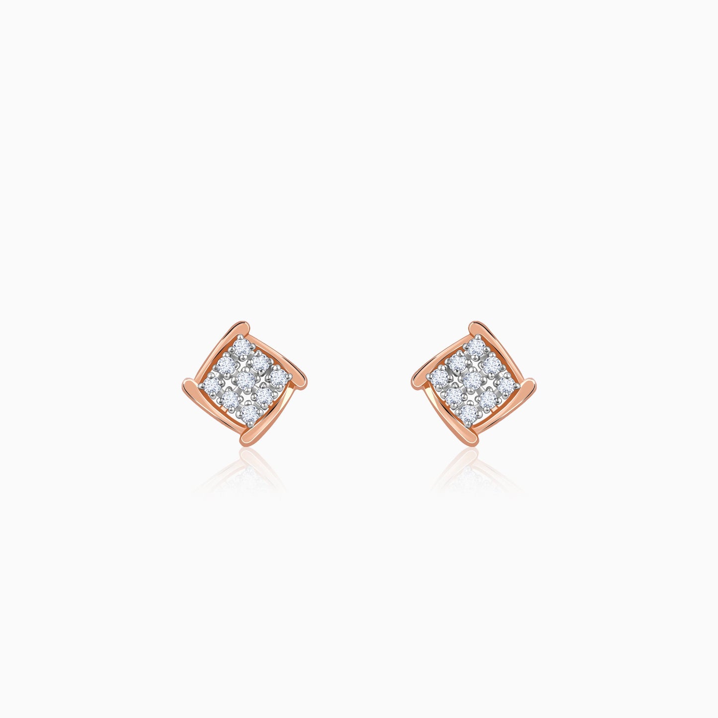 Rose Gold Sparkling Square Diamond Earrings