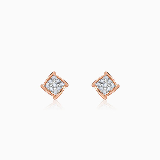 Rose Gold Sparkling Square Diamond Earrings