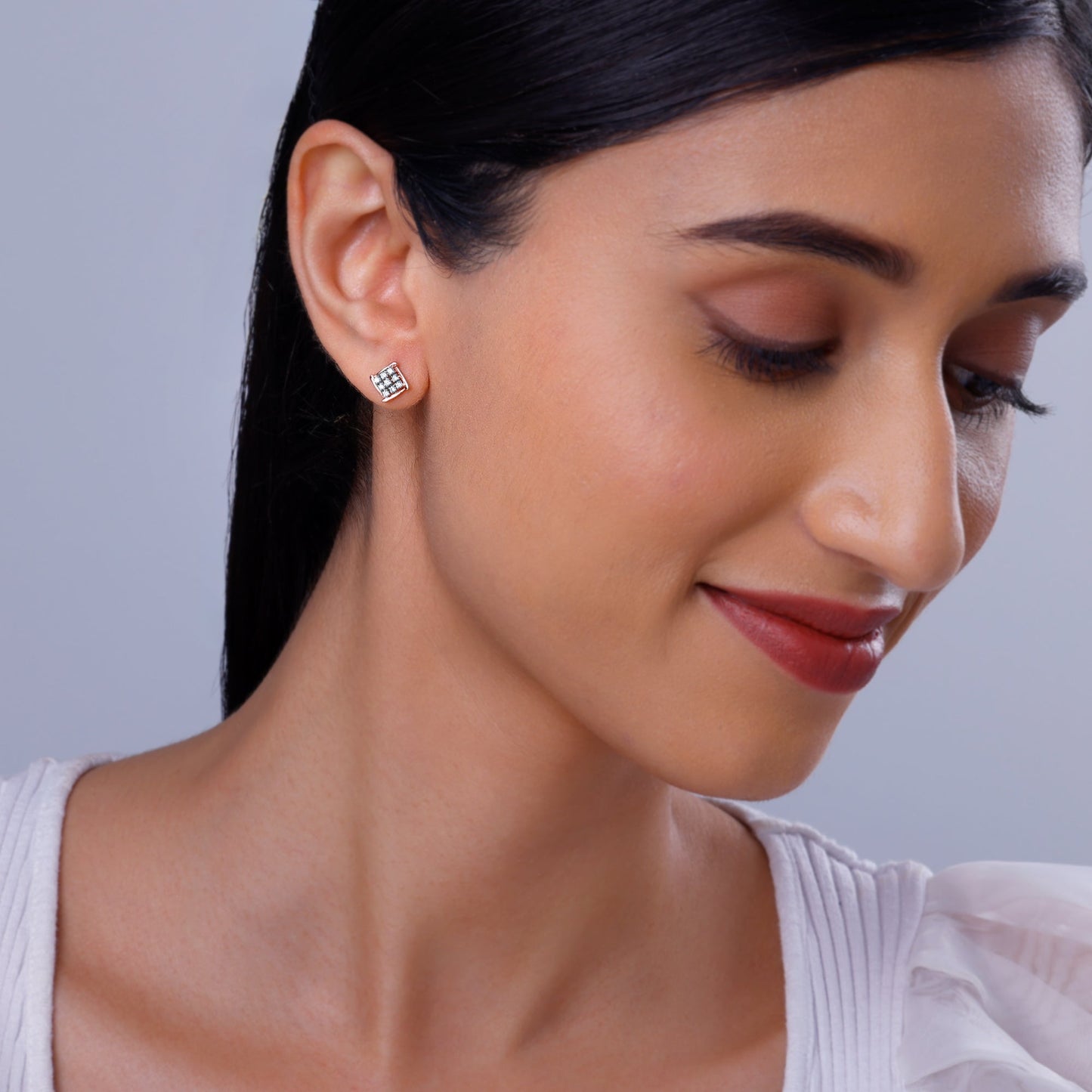 Rose Gold Sparkling Square Diamond Earrings