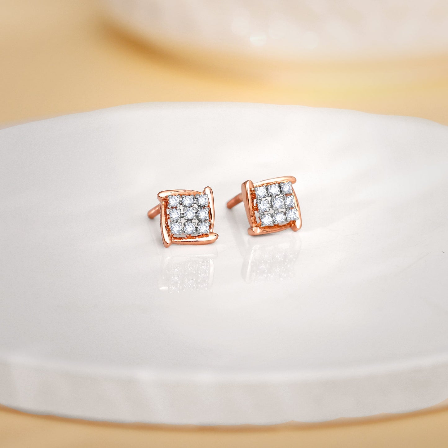 Rose Gold Sparkling Square Diamond Earrings