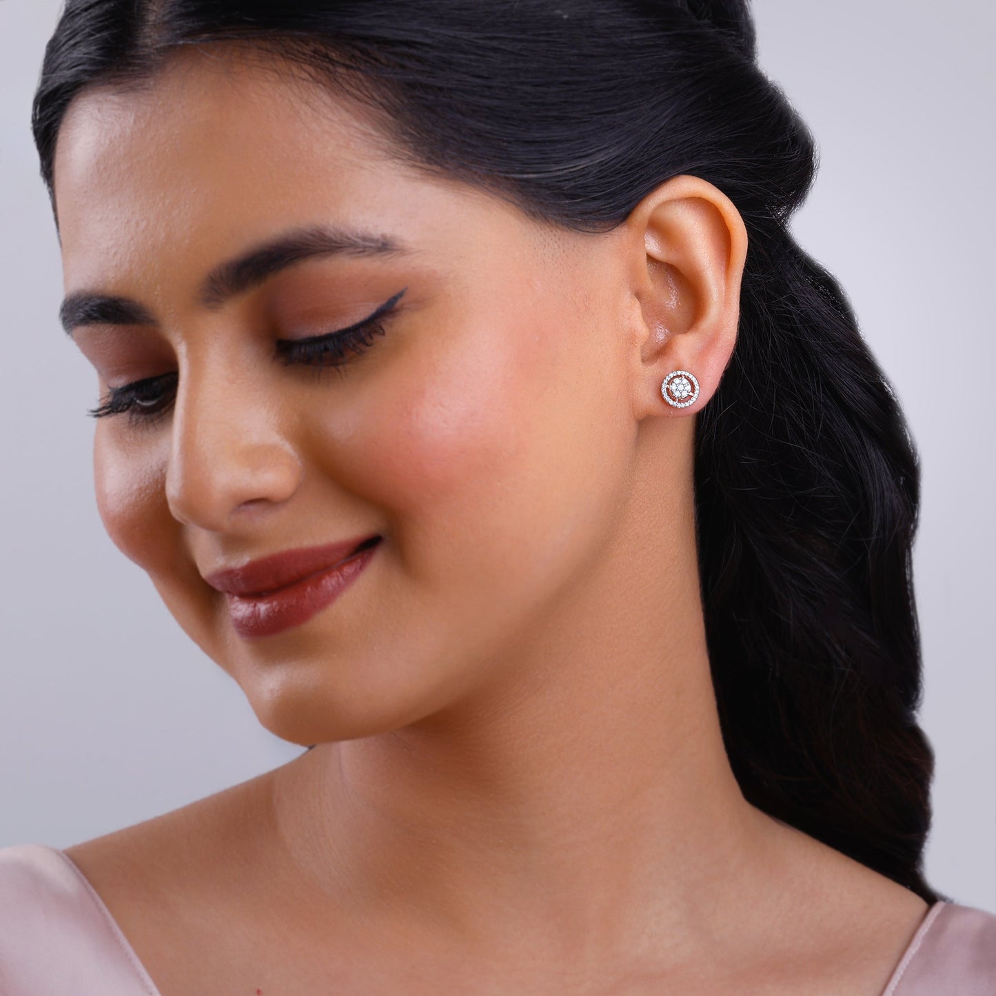 Rose Gold Poise Halo Diamond Earrings