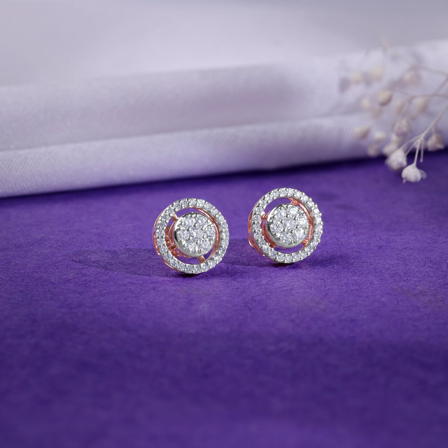 Rose Gold Poise Halo Diamond Earrings