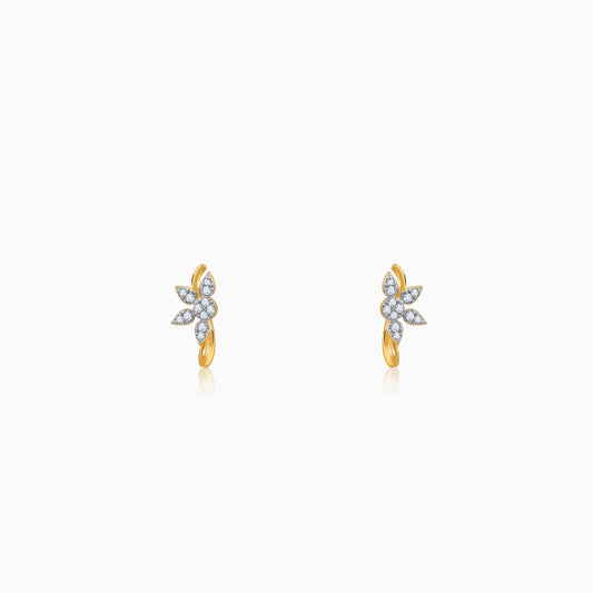 Gold Leafy J Hoop Diamond Earrings