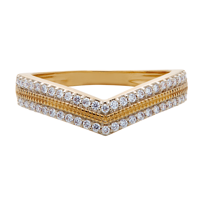 Aukera - V-Shaped Gold Ring with Pave Diamonds