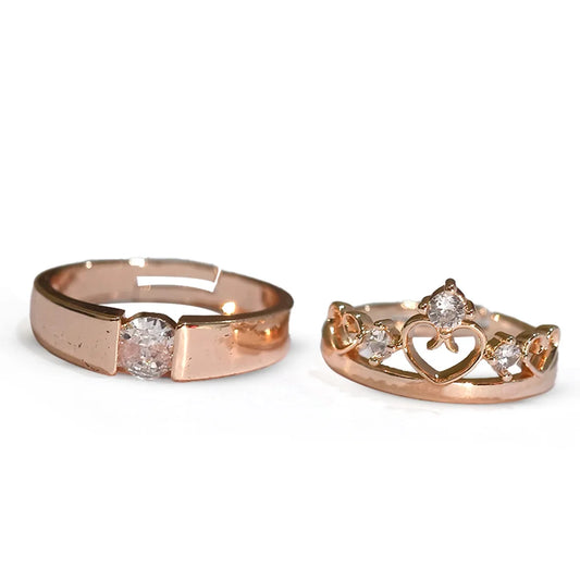 Elegant Rose Gold His & Hers Crown Couple Rings