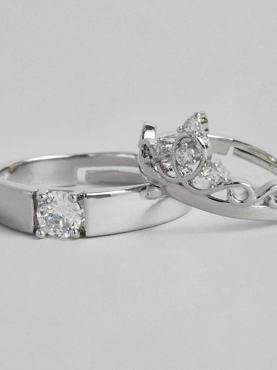 Royal Heart Crown Couple Rings