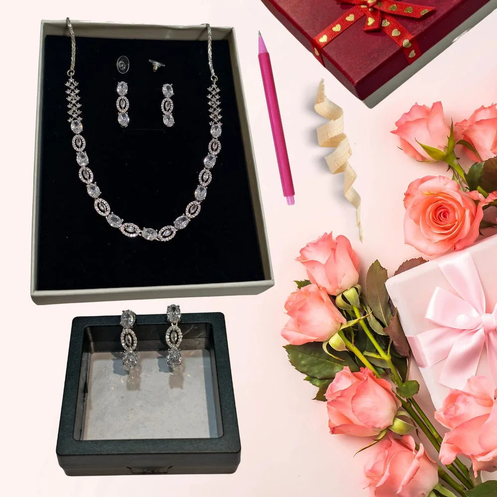 Silver-Plated American Diamond Studded Jewelry Set